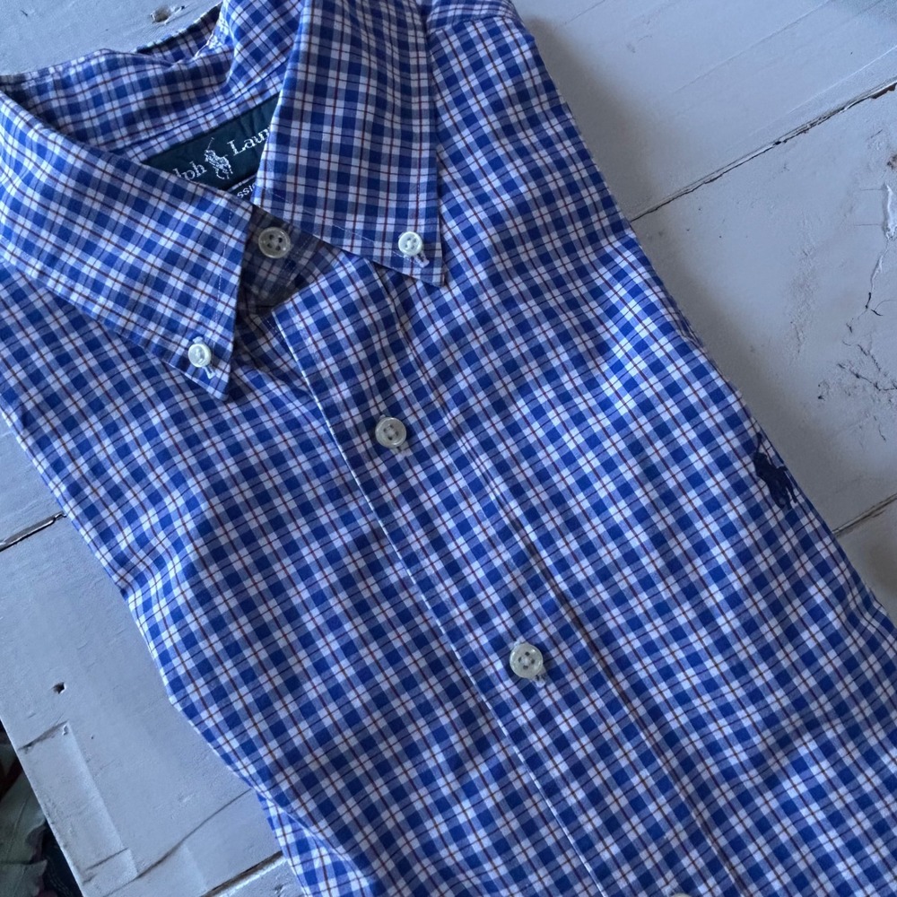 Polo Ralph Lauren Mens Classic Fit Gingham Short Sleeve Button Down Shirt Blue M - Picture 1 of 8